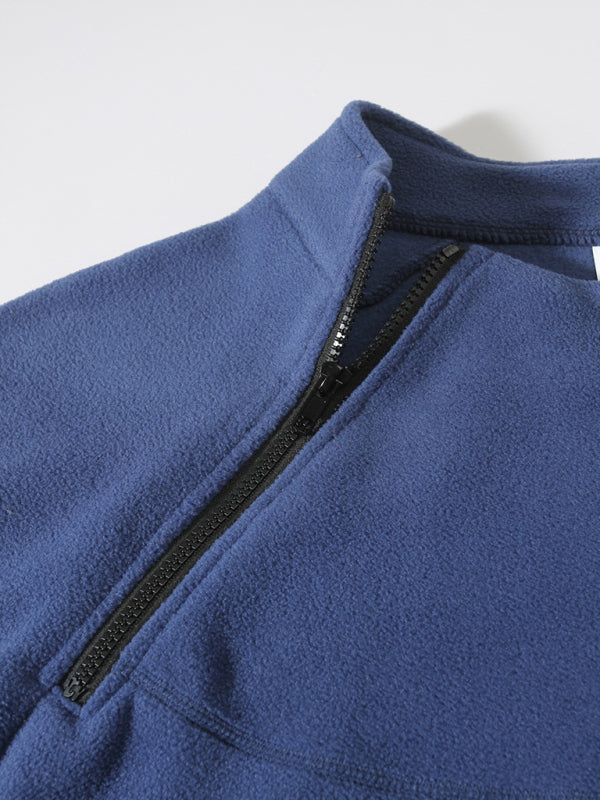 Men’s casual stand collar long sleeve pullover coral fleece jacket