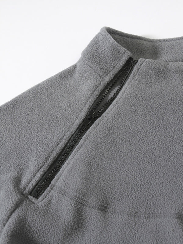 Men’s casual stand collar long sleeve pullover coral fleece jacket
