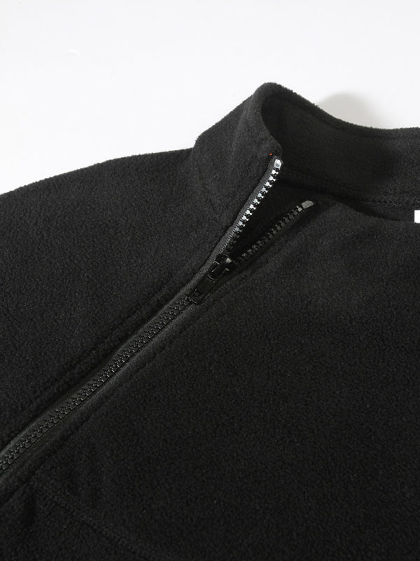 Men’s casual stand collar long sleeve pullover coral fleece jacket