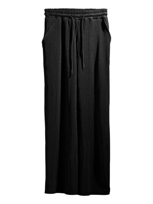 Men’s casual trousers loose straight trousers drapey striped high-waisted wide-leg trousers