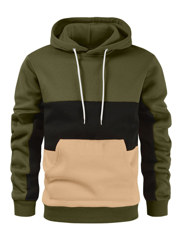 Men’s Color Block Color Contrast Long Sleeve Hooded Sweatshirt - Olive green / M