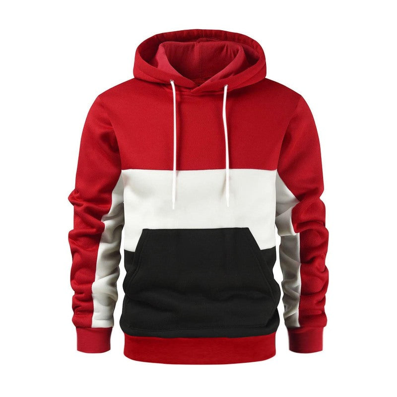 Men’s Color Block Color Contrast Long Sleeve Hooded Sweatshirt - Red / M