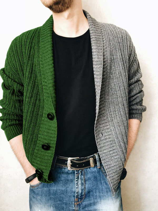 Men’s Color Block Single Breasted Casual Knit Cardigan