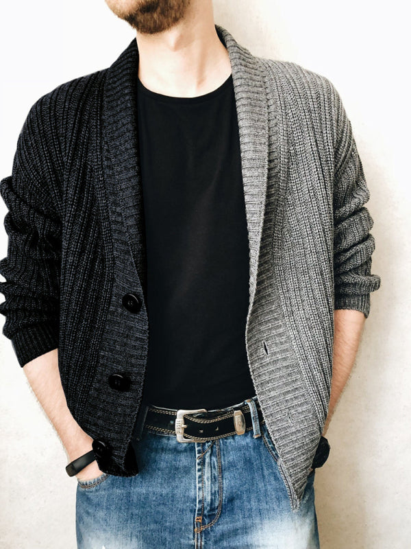 Men’s Color Block Single Breasted Casual Knit Cardigan - Black / M