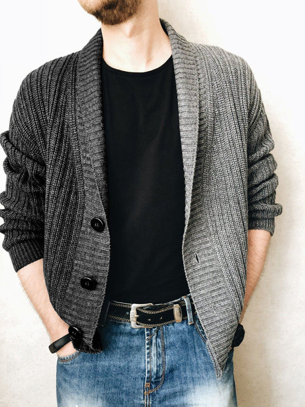 Men’s Color Block Single Breasted Casual Knit Cardigan - Charcoal grey / M