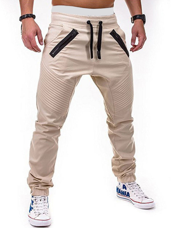 Men’s Contrasting color zipped loose-fitting casual pants