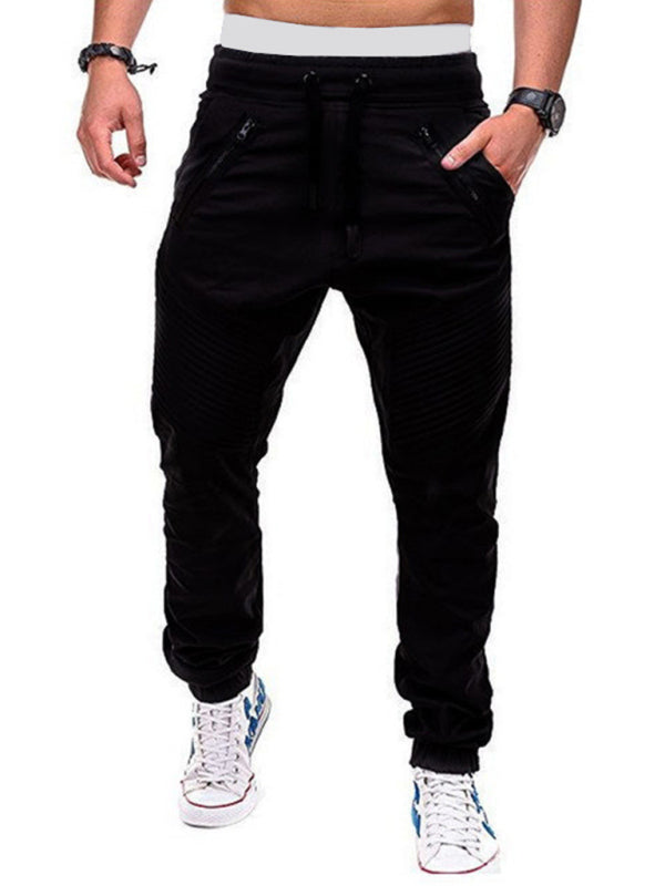 Men’s Contrasting color zipped loose-fitting casual pants - Black / M