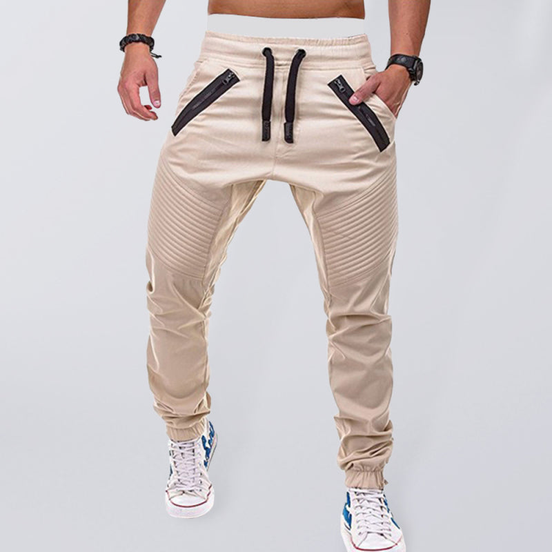 Men’s Contrasting color zipped loose-fitting casual pants - Cracker khaki / M