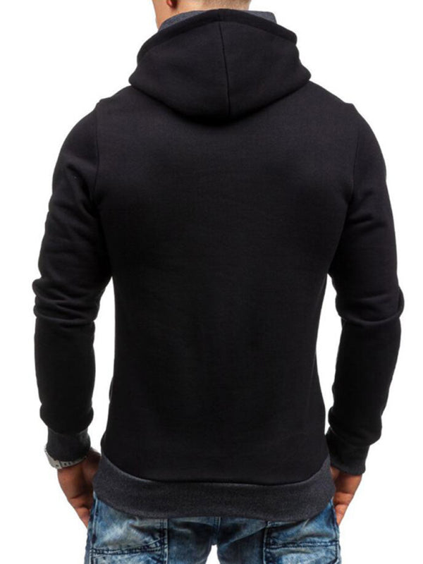 Men’s diagonal zipper solid color long-sleeved hoodie