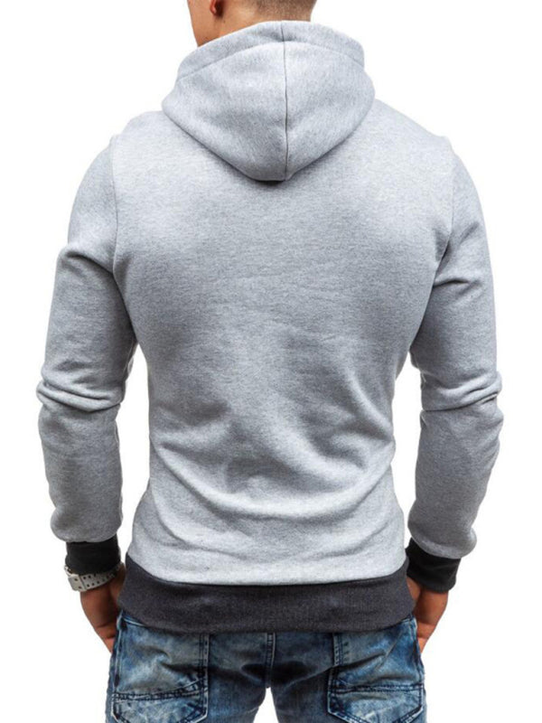 Men’s diagonal zipper solid color long-sleeved hoodie