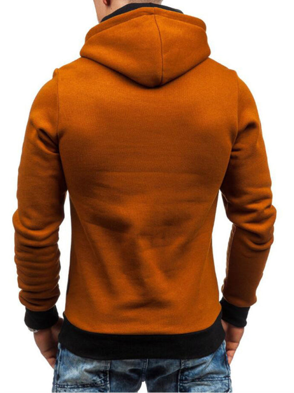 Men’s diagonal zipper solid color long-sleeved hoodie