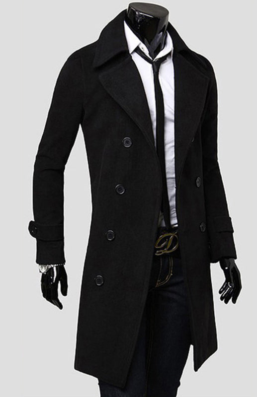 Men’s Double Breasted Lengthened Simple Wool Coat
