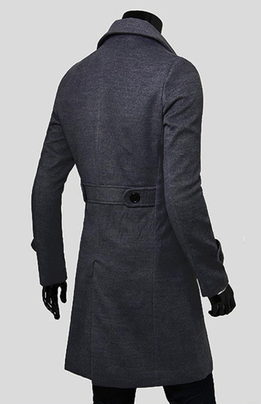 Men’s Double Breasted Lengthened Simple Wool Coat