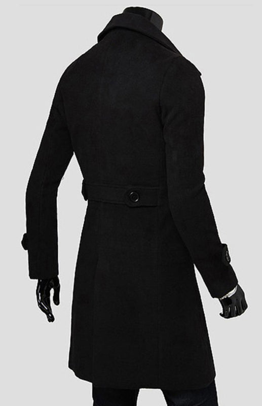 Men’s Double Breasted Lengthened Simple Wool Coat