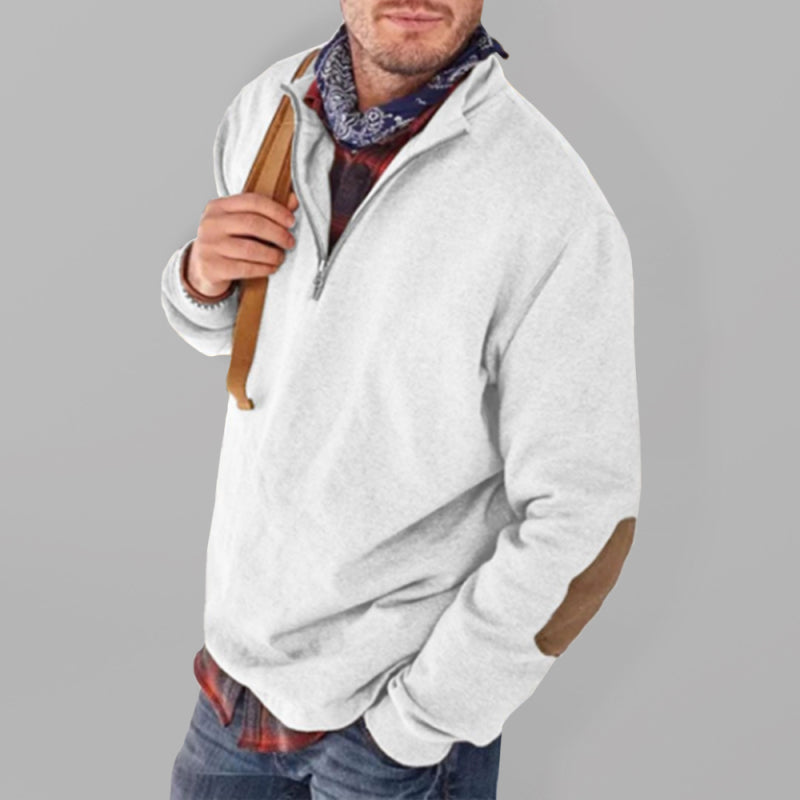 Men’s Fashion Casual Half Zipper Loose Pullover Sweatshirt - White / S