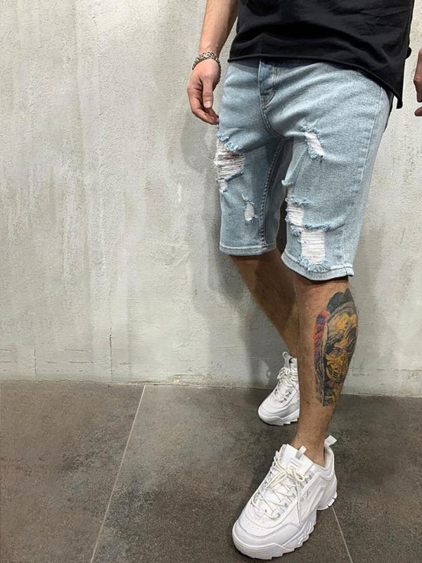 Men’s Fashion Mid Waist Ripped Slim Short Jeans