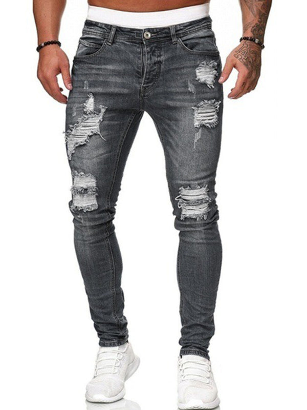 Men’s Fashion Ripped Slim Skinny Jeans - Grey / S
