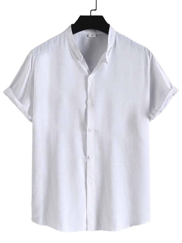 Men’s Fashion Trendy Casual Short Sleeve Stand Collar Shirt - White / S