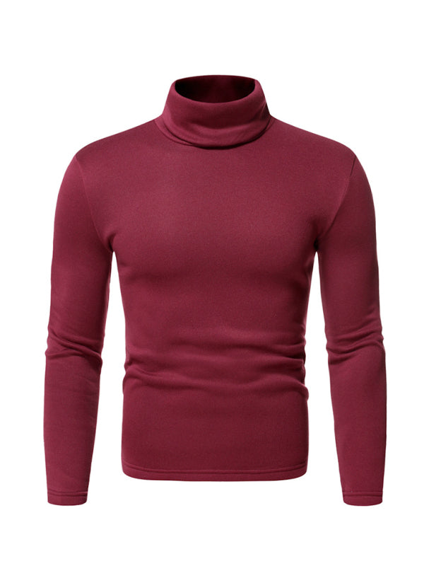 Men’s fleece pullover turtleneck knitted top - Wine Red / S