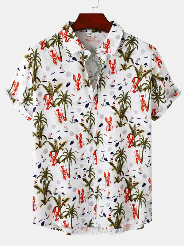 Men’s Floral Print Design Sleeve Beach Vacation Shirt - White / M