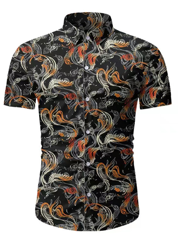 Men’s Hawaiian Shirt Button Down Shirts Short-Sleeve Work Shirt Spread Collar Tops - Black / M