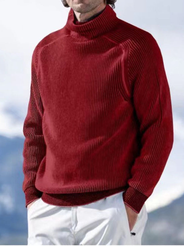 Men’s high collar casual long sleeve knitted top - Red / M