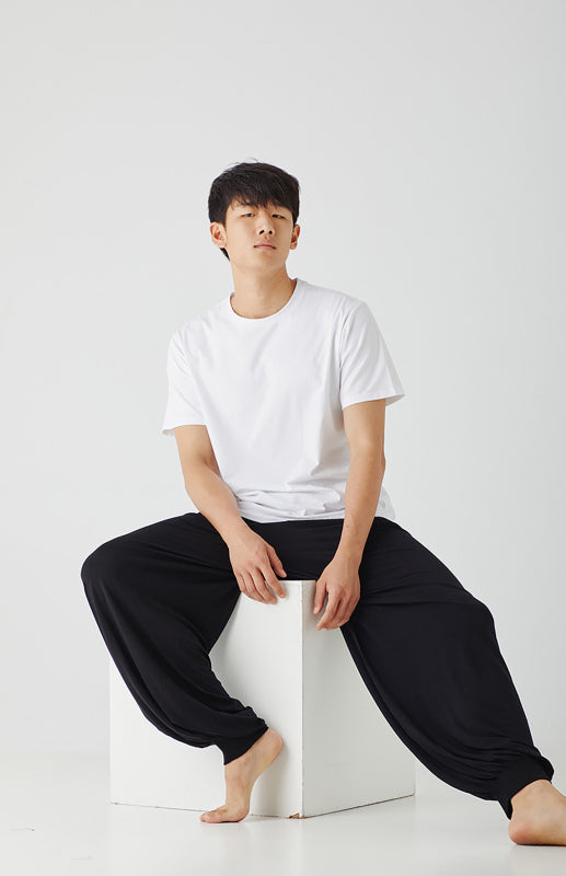 Men’s home pants modal thin style loose and comfortable wide leg pants home clothes - Black / S