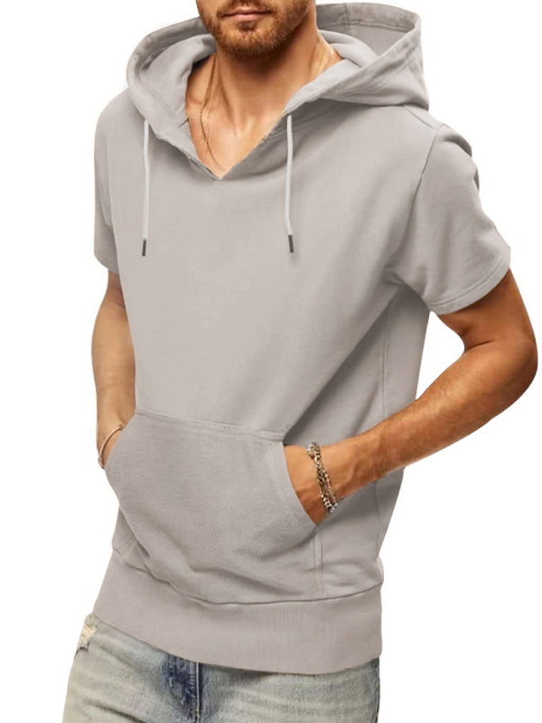 Men’s knitted all-match casual hooded short-sleeved T-shirt