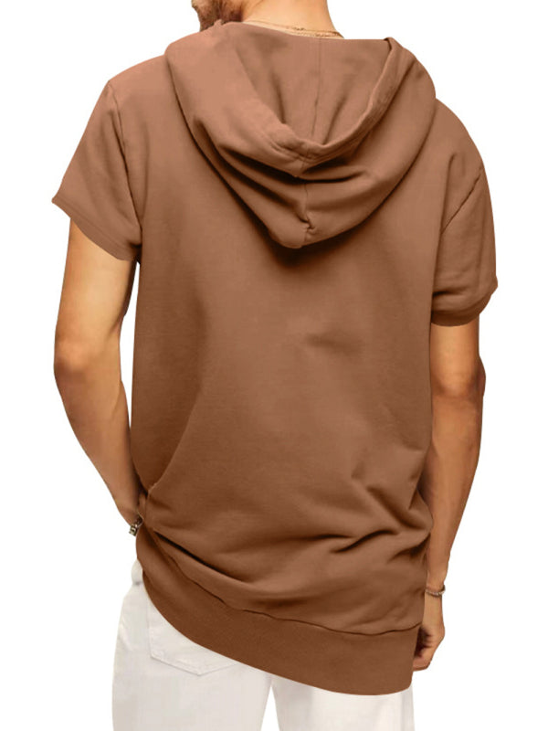 Men’s knitted all-match casual hooded short-sleeved T-shirt