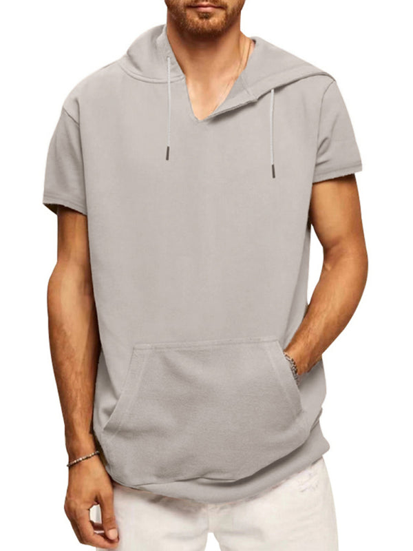 Men’s knitted all-match casual hooded short-sleeved T-shirt - Khaki / M