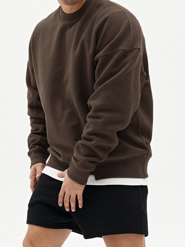 Men’s Knitted Stitching Solid Color Casual Crew Neck Sweatshirt