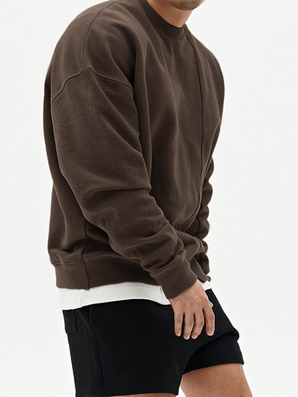 Men’s Knitted Stitching Solid Color Casual Crew Neck Sweatshirt