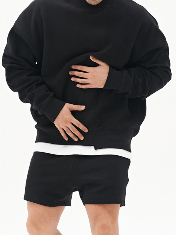 Men’s Knitted Stitching Solid Color Casual Crew Neck Sweatshirt