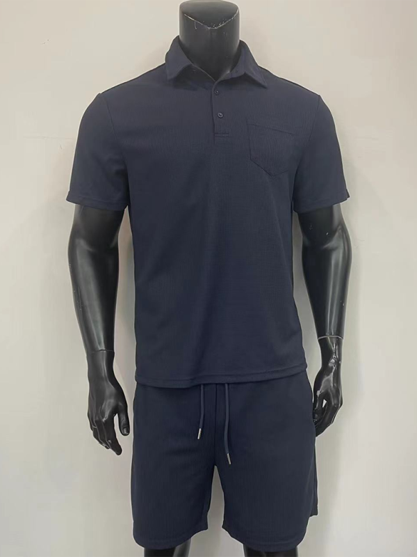 Men’s lapel polo shirt short-sleeved T-shirt pocket decoration shorts two-piece set