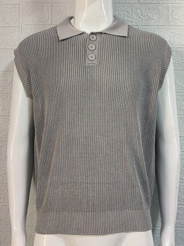 Men’s lapel solid color Polo collar knitted top