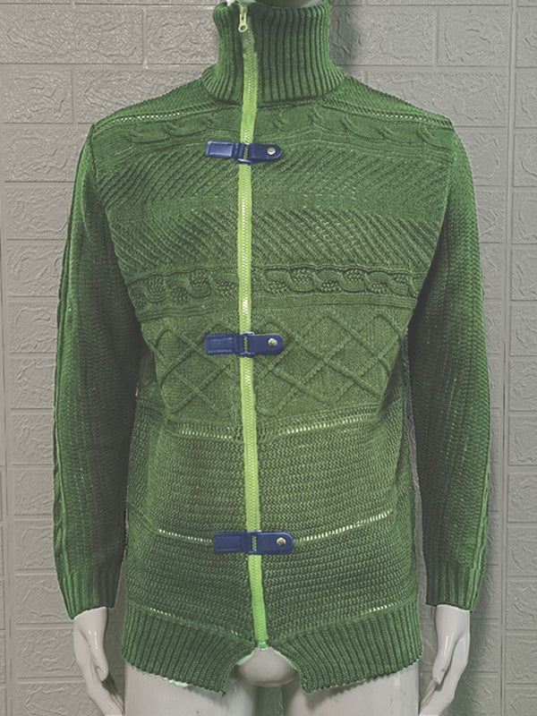 Men’s Leather Button Long Sleeve Knitted Cardigan Jacket