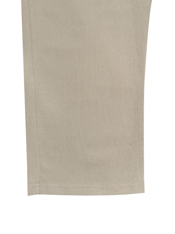 Men’s light khaki breathable linen loose casual trousers