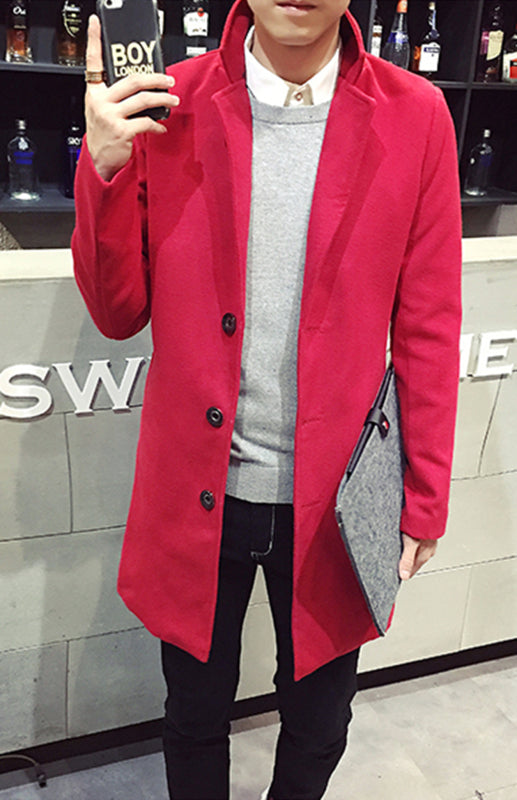 Men’s Long Woolen Coat - Red / M