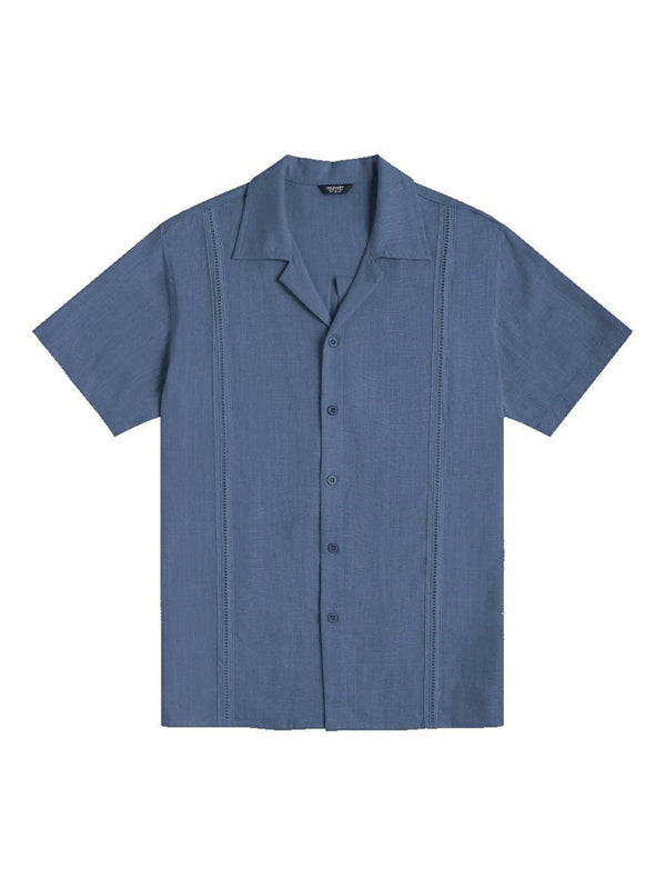 Men’s Loose Casual Linen Shirt Cuban Guayabera Short Sleeve Beach Shirt