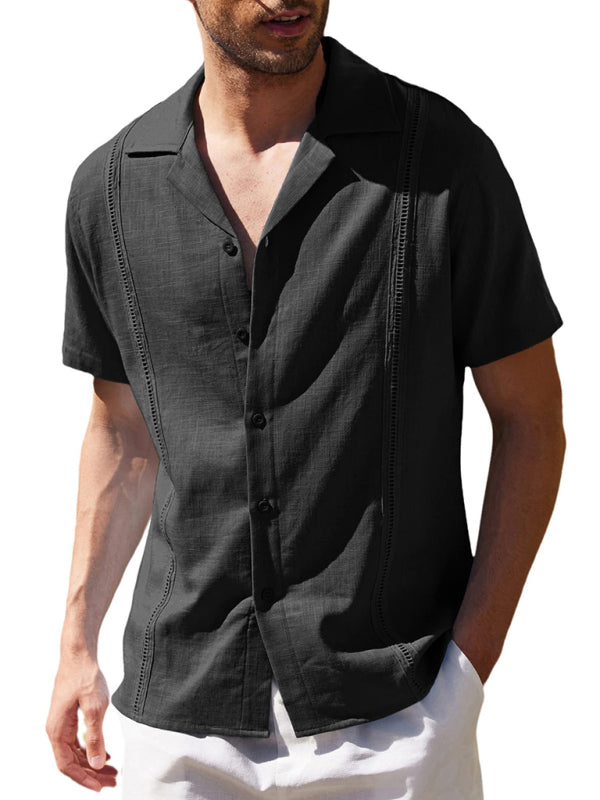 Men’s Loose Casual Linen Shirt Cuban Guayabera Short Sleeve Beach Shirt