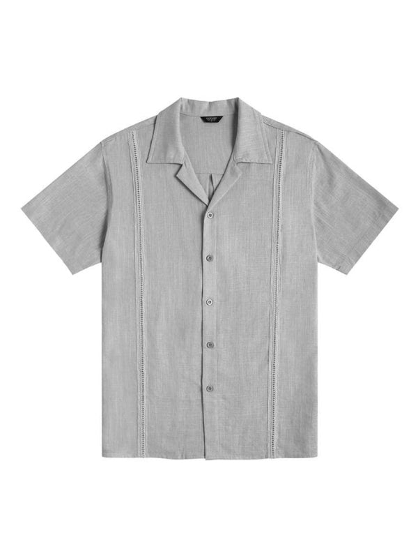 Men’s Loose Casual Linen Shirt Cuban Guayabera Short Sleeve Beach Shirt