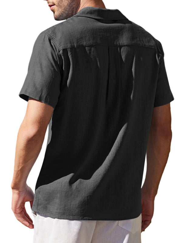 Men’s Loose Casual Linen Shirt Cuban Guayabera Short Sleeve Beach Shirt