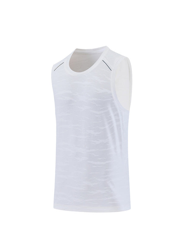 Men’s loose round neck breathable and quick-drying running sports vest - White / M