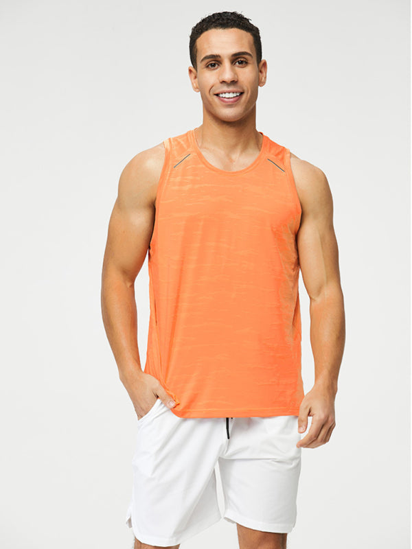 Men’s loose round neck breathable and quick-drying running sports vest - Orange / M