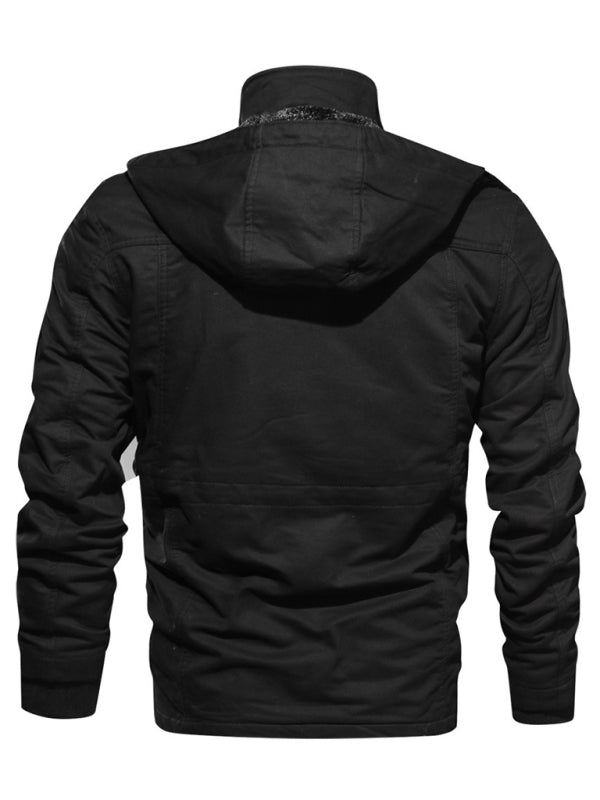 Men’s Mid-Length Loose Stand Collar Hooded Cotton Top Youth Men’s Jacket