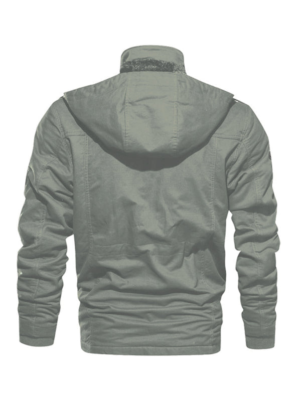 Men’s Mid-Length Loose Stand Collar Hooded Cotton Top Youth Men’s Jacket