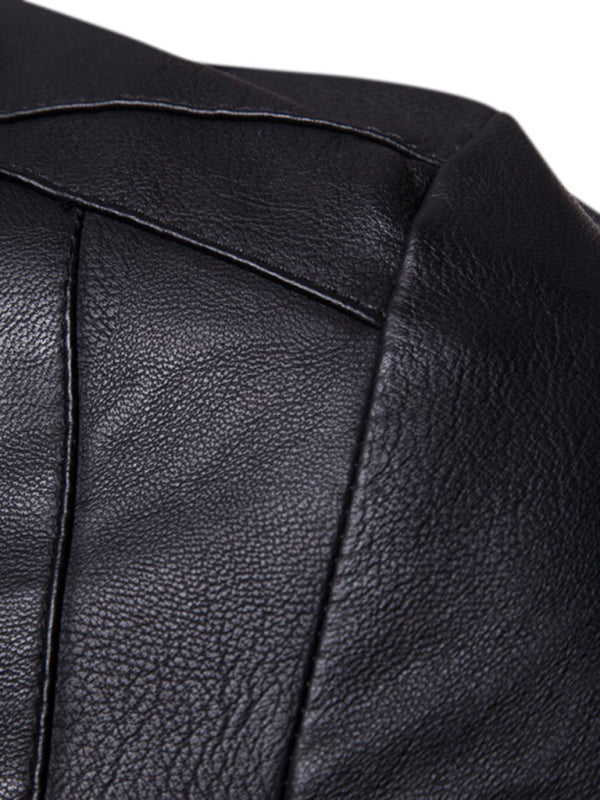Men’s motorcycle zipper stand collar leather jacket