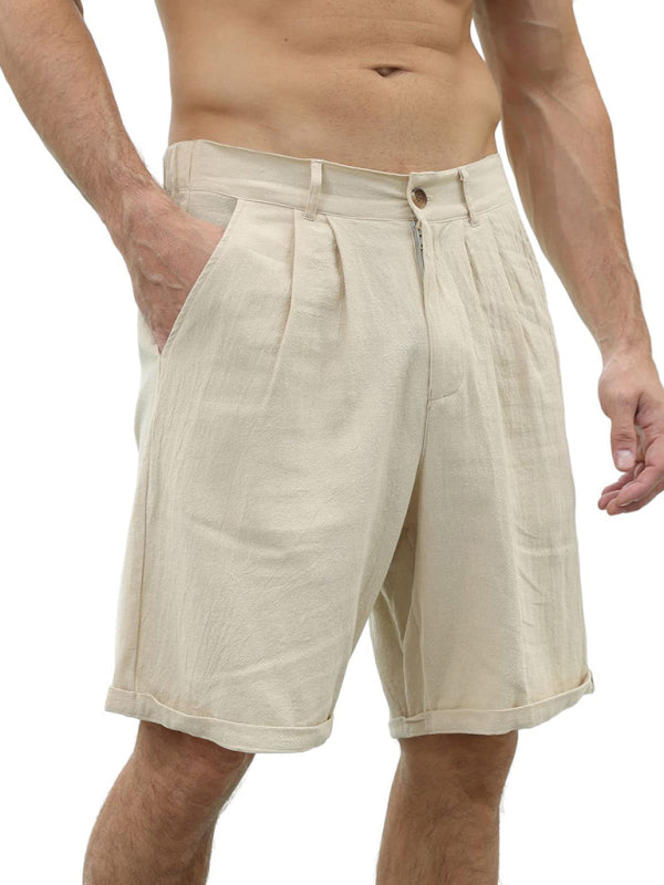 Men’s new casual beach shorts with buttons and elastic waist