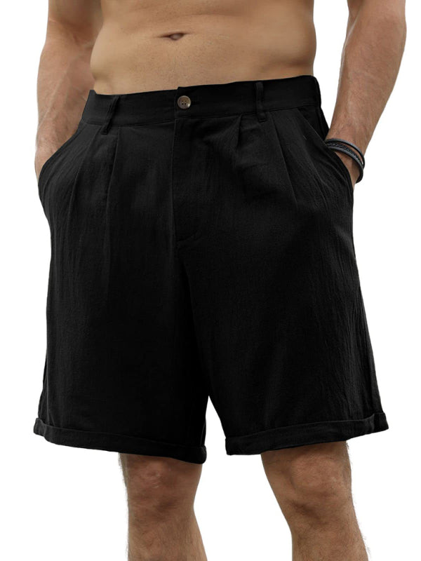 Men’s new casual beach shorts with buttons and elastic waist - Black / S