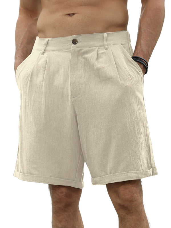 Men’s new casual beach shorts with buttons and elastic waist - Cracker khaki / S